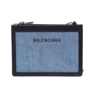 BALENCIAGA Navy Blue Pochette Denim Canvas Leather Shoulder Bag